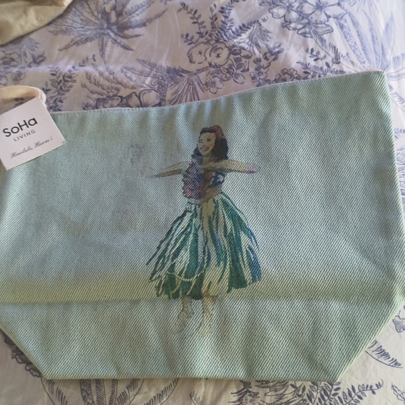 SOHA Living canvas hula dancer Hawaiian zipper pouch clutch bag new - Picture 1 of 4